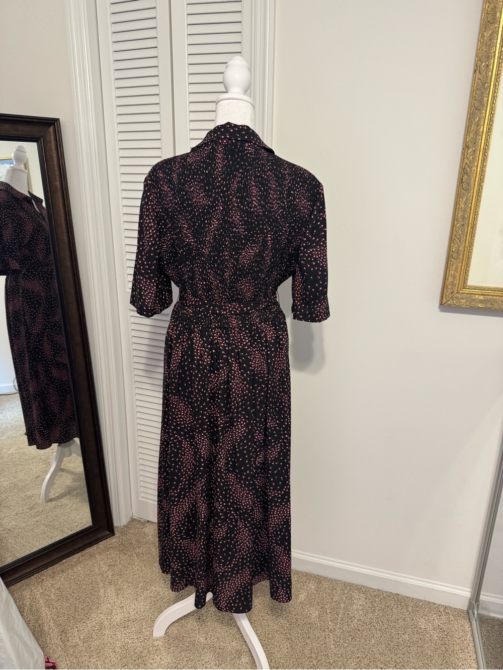 kate spade Black Midi Dress with Pink Dot Print